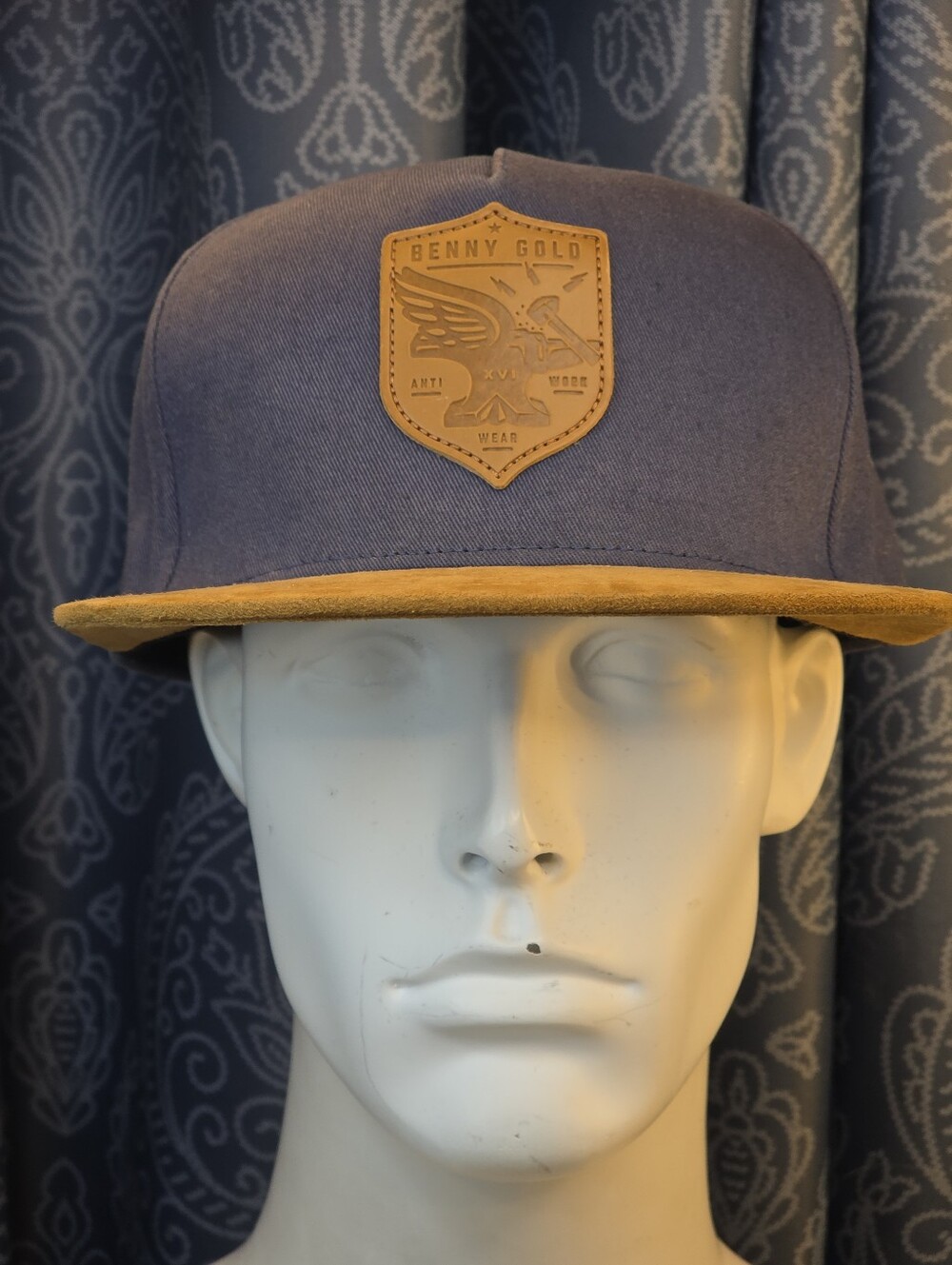 Benny Gold Hat Cap Adult Blue/ Brown Snapback, Suede Bill, San Francisco Logo